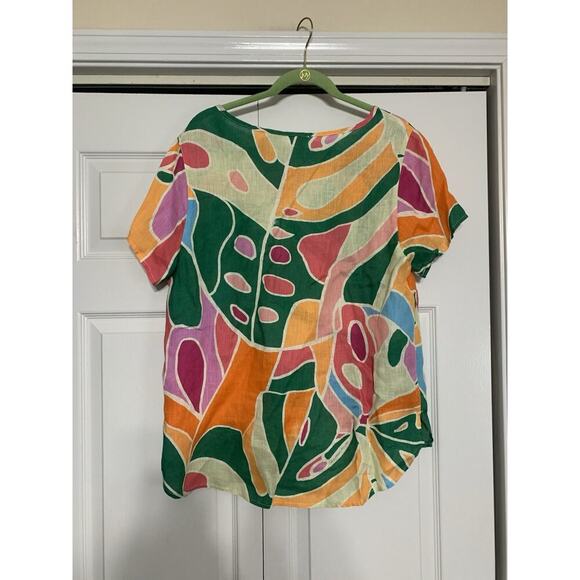 Christian Siriano 100% Linen Bold Geometric Print Top Multicolored Size 1X - Picture 4 of 5